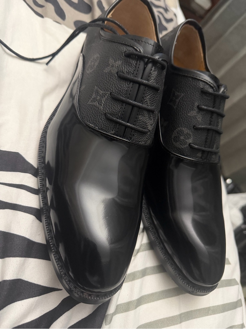 Men's Black Leather Dress Shoes - Designer Monogram Detail